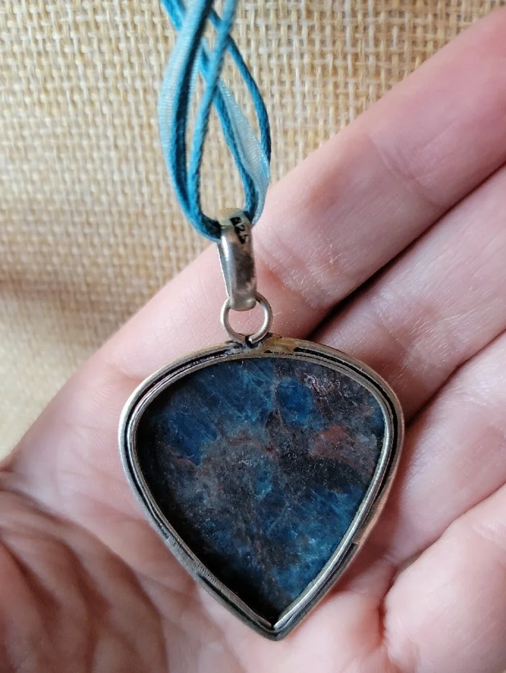 Boho Handmade Sterling Silver Blue Apatite Pendant Necklace